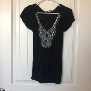 Wet Seal bejeweled ruffled sleeve top